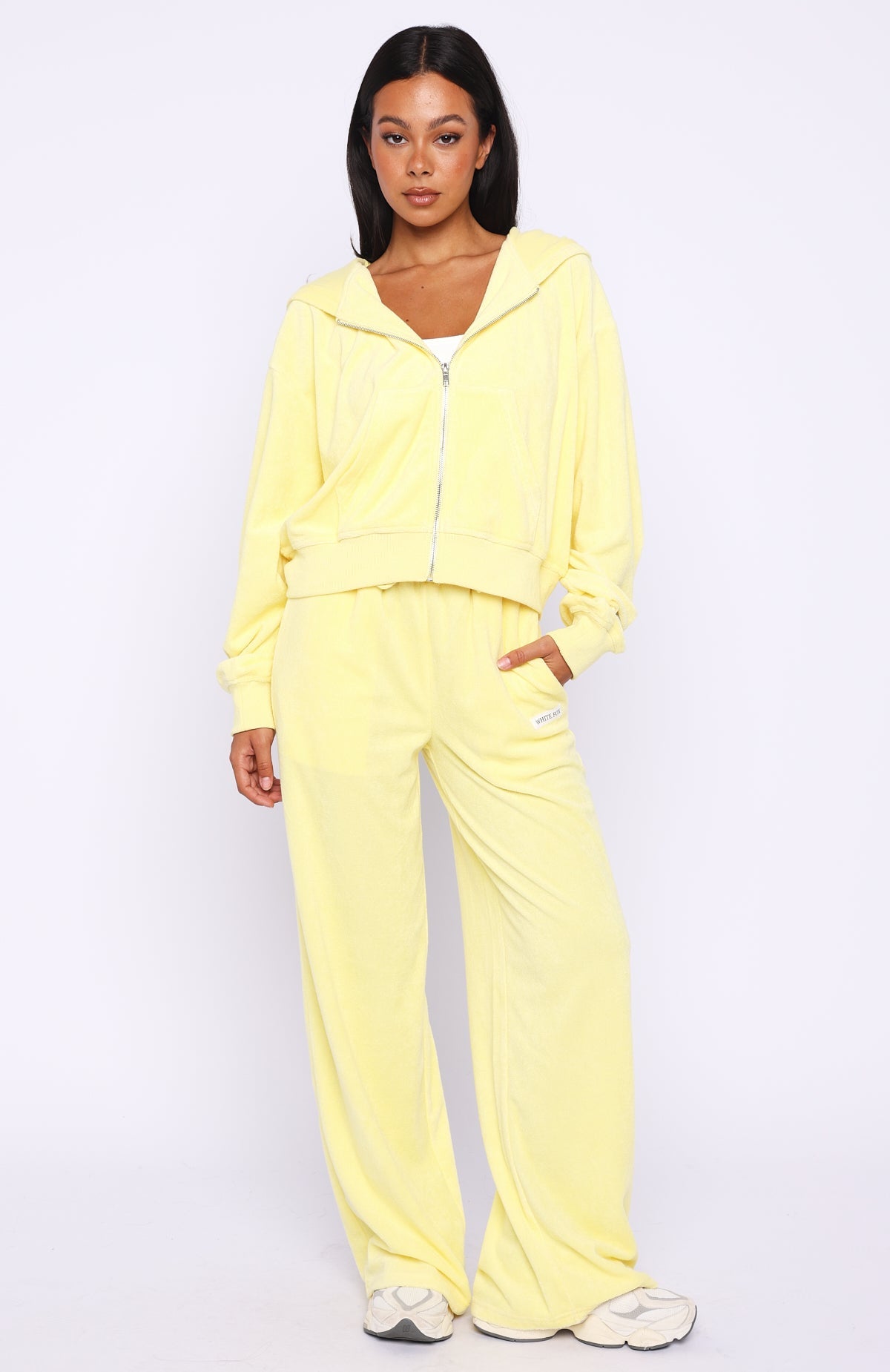Trending Causing Commotion Terry Wide Leg Sweatpants Lemon
