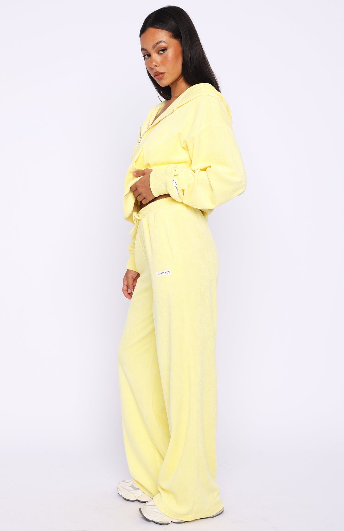 Trending Causing Commotion Terry Wide Leg Sweatpants Lemon
