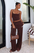 Trending Causing Commotion Terry Wide Leg Sweatpants Chocolate