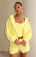Trending Causing Commotion Terry Boxy Zip Front Hoodie Lemon