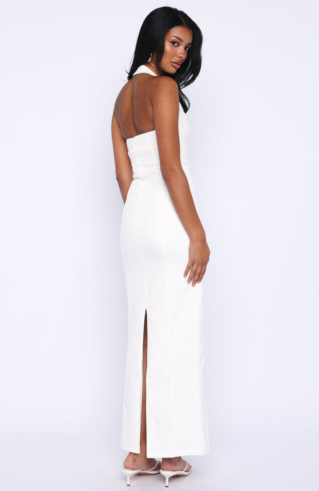 Trending Champagne High Halter Maxi Dress White