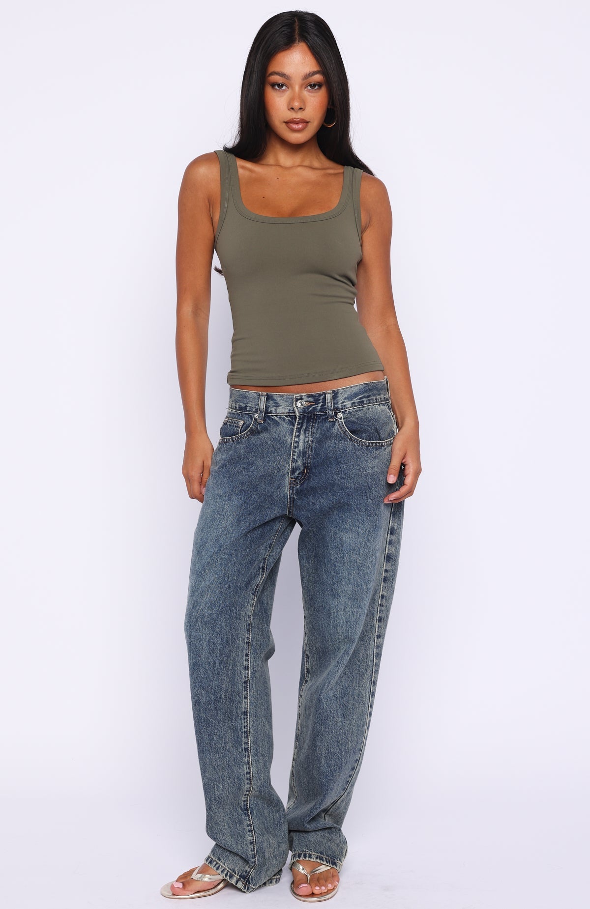 Trending Chill Vibes Tank Top Khaki