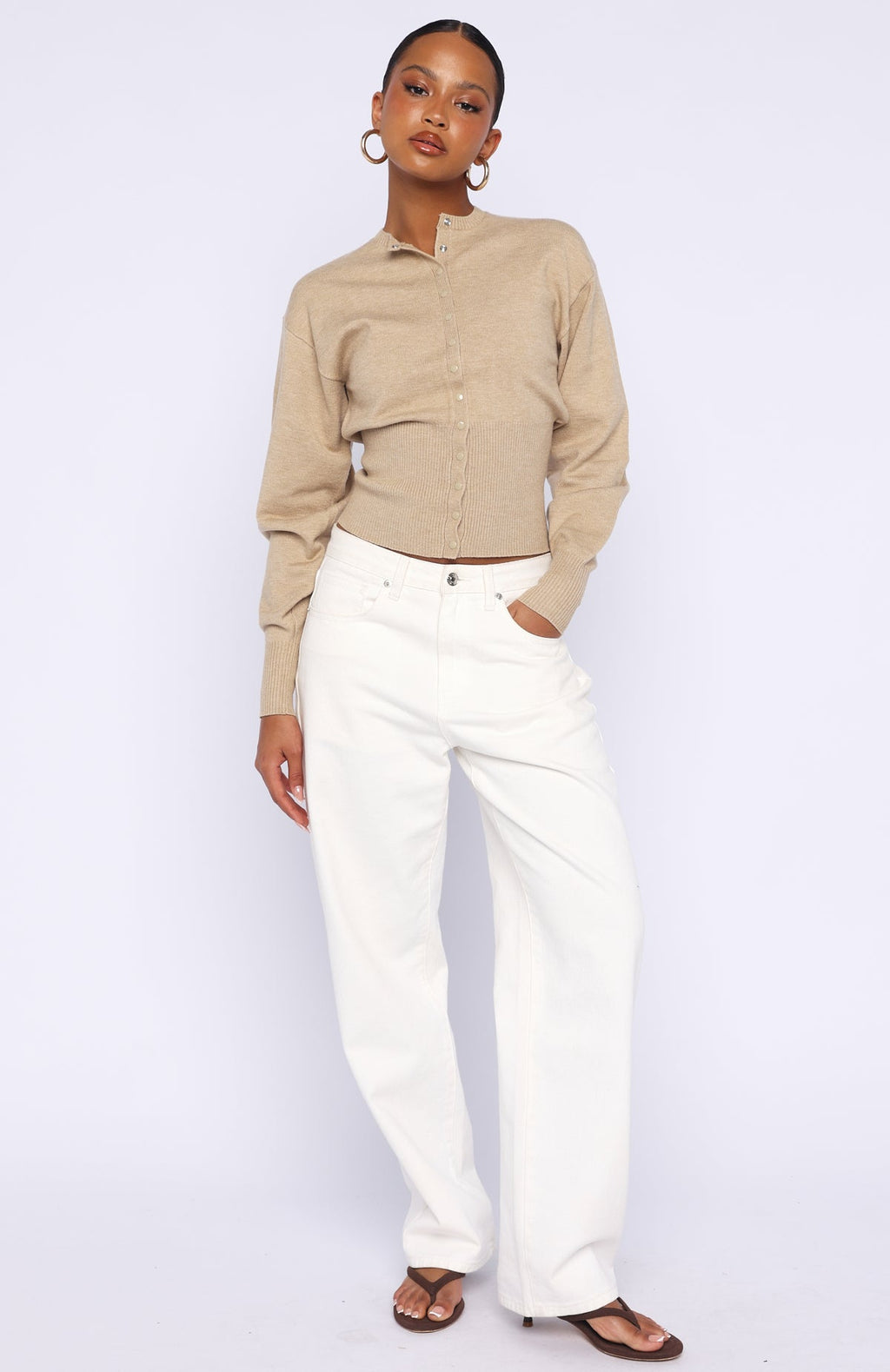 Trending Cindy Cinched Knit Top Beige