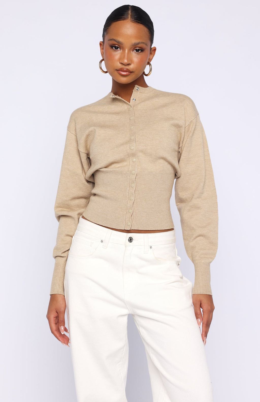 Trending Cindy Cinched Knit Top Beige