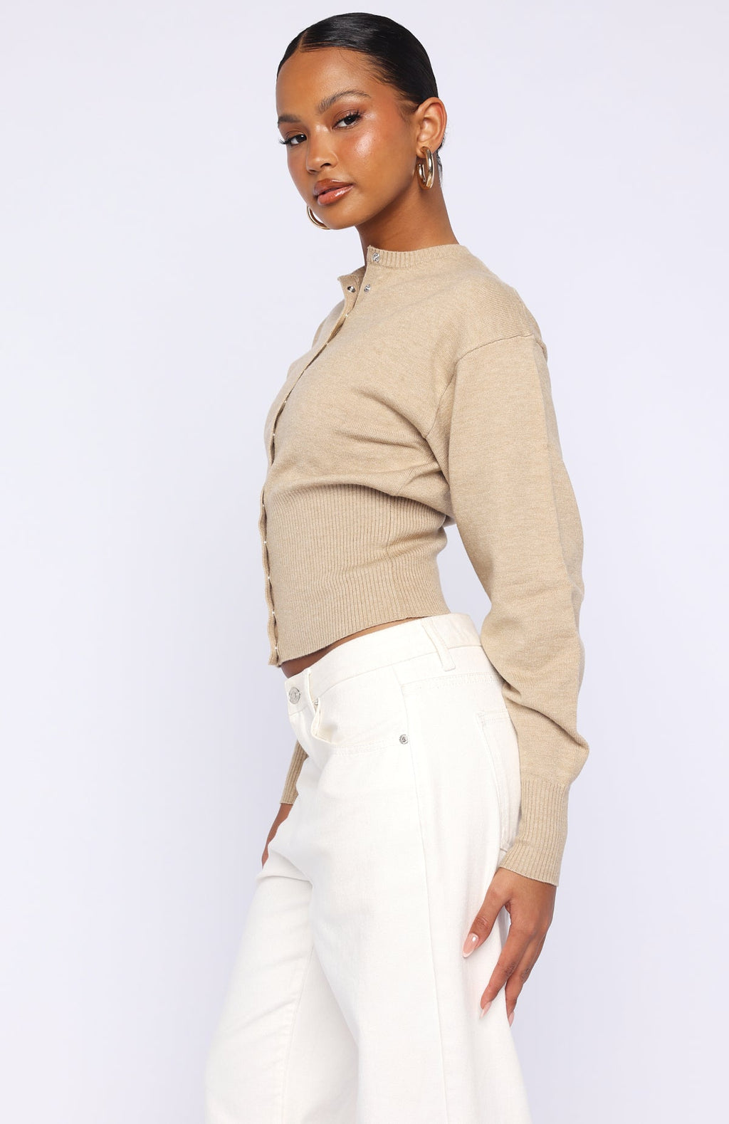 Trending Cindy Cinched Knit Top Beige