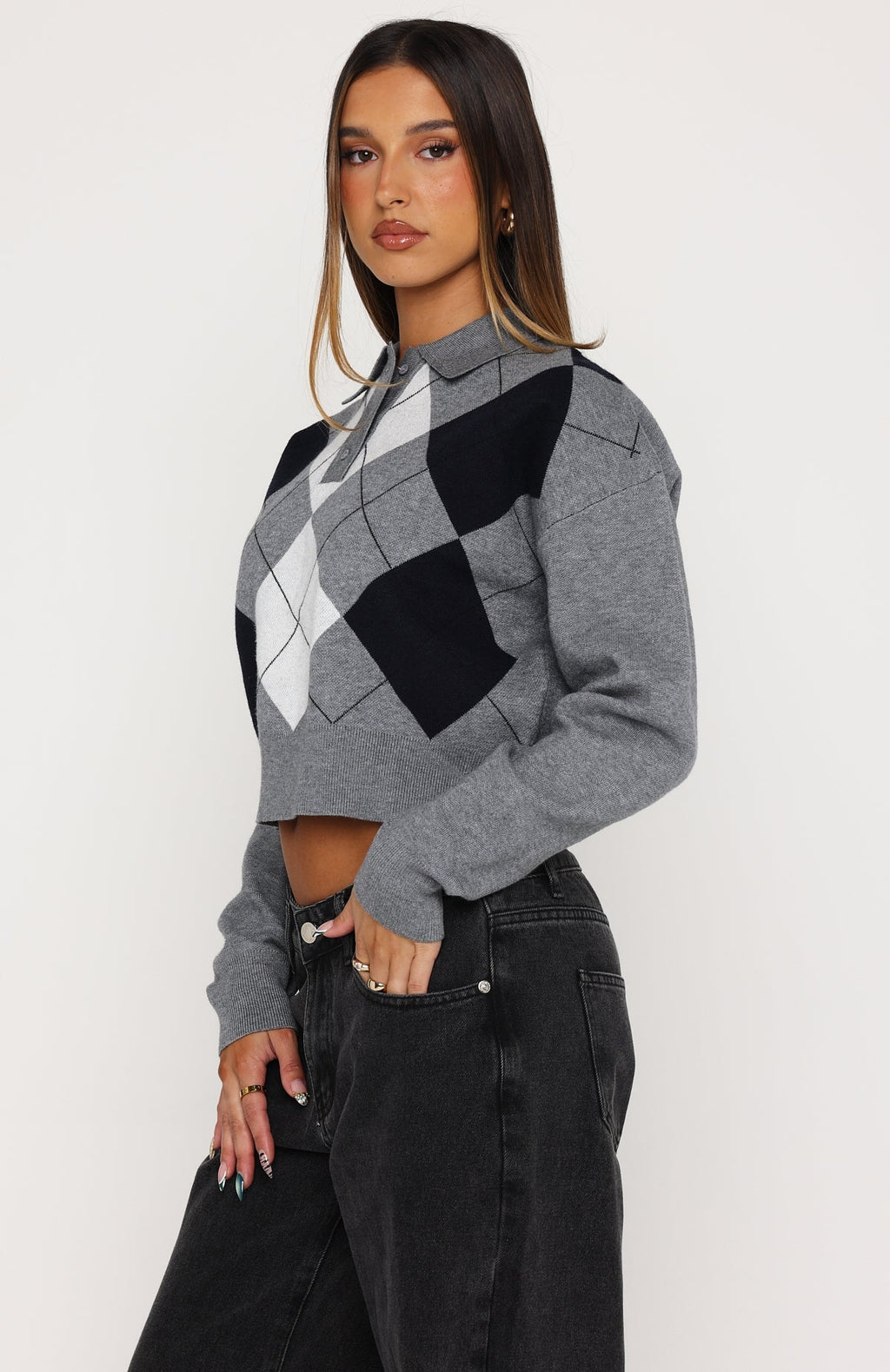 Trending Cinzia Argyle Knit Sweater Navy Winter