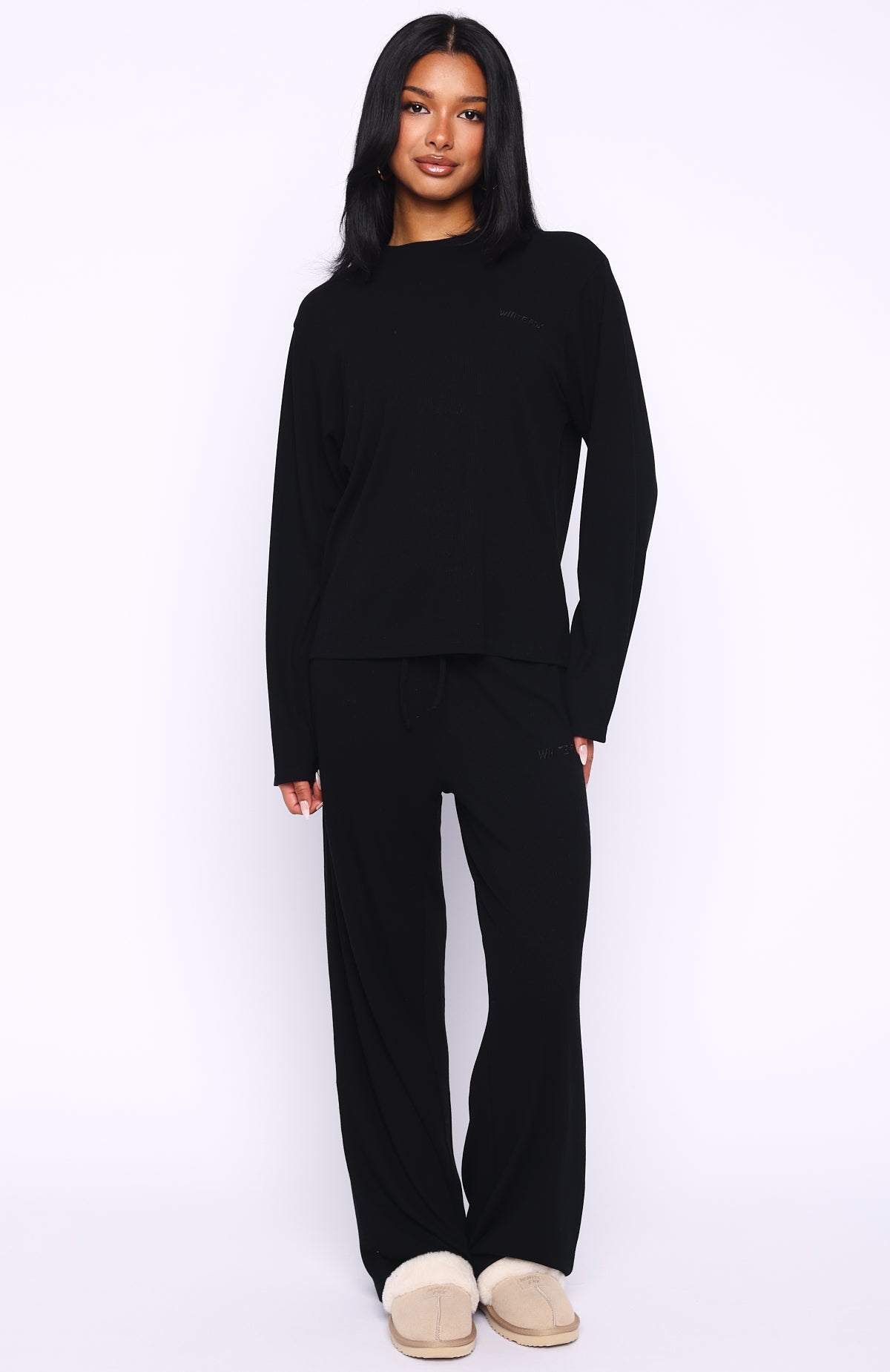 Trending Come A Long Way Soft Lounge Long Sleeve Ribbed Tee Black