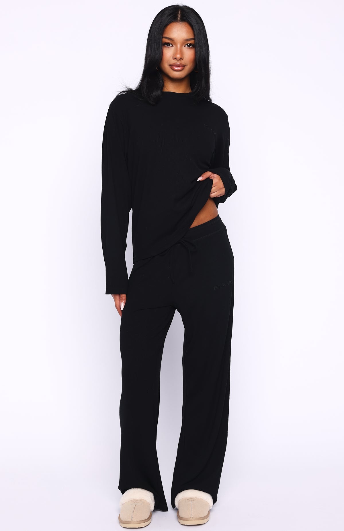 Trending Come A Long Way Soft Lounge Ribbed Wide Leg Pants Black