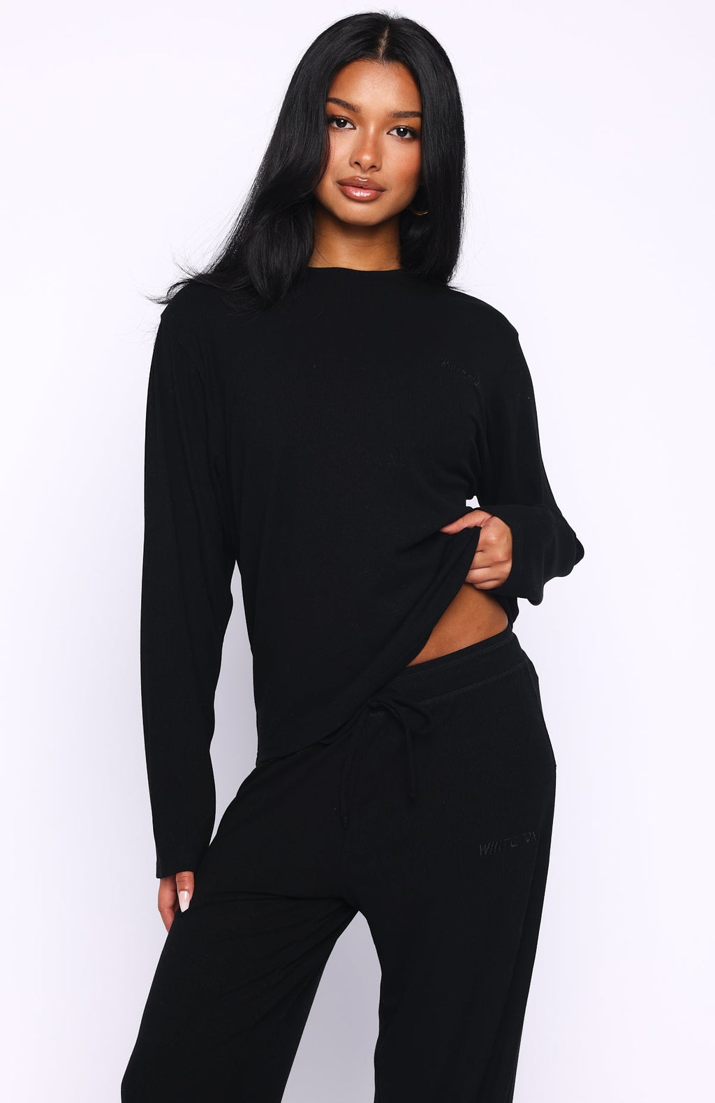 Trending Come A Long Way Soft Lounge Long Sleeve Ribbed Tee Black