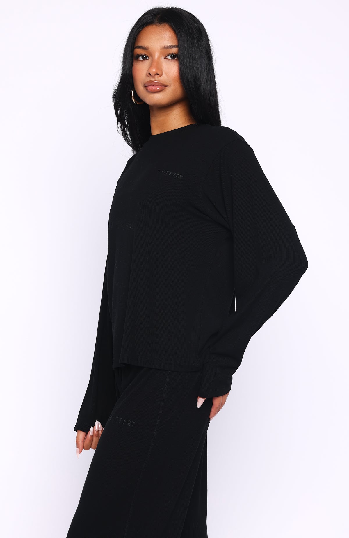 Trending Come A Long Way Soft Lounge Long Sleeve Ribbed Tee Black