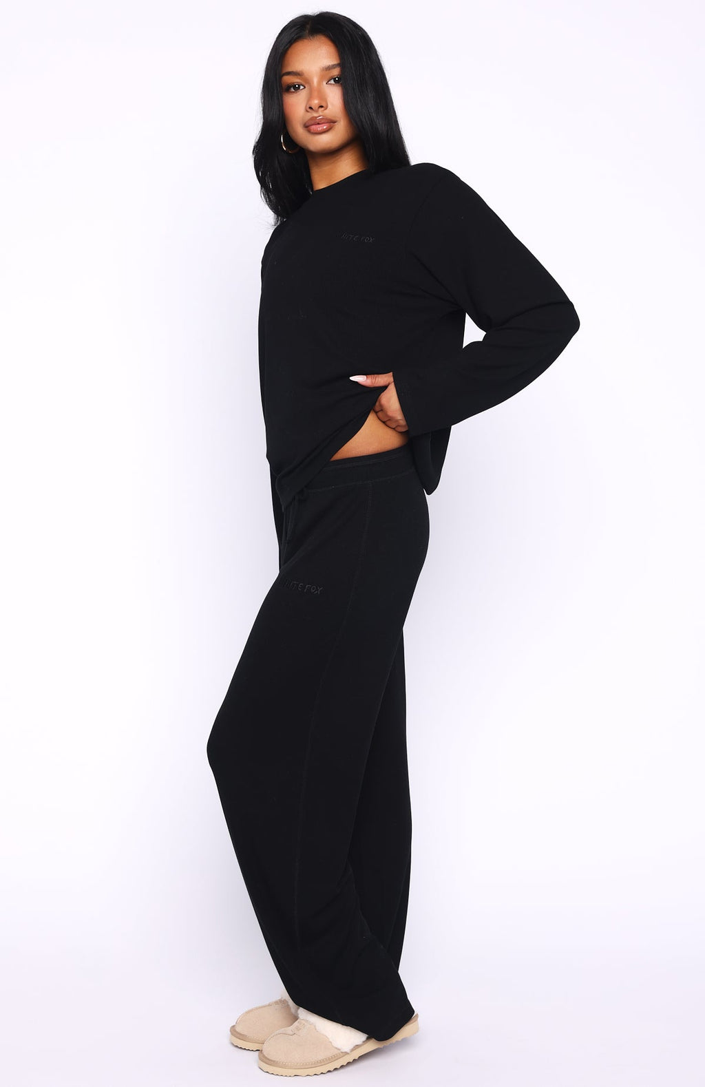 Trending Come A Long Way Soft Lounge Ribbed Wide Leg Pants Black