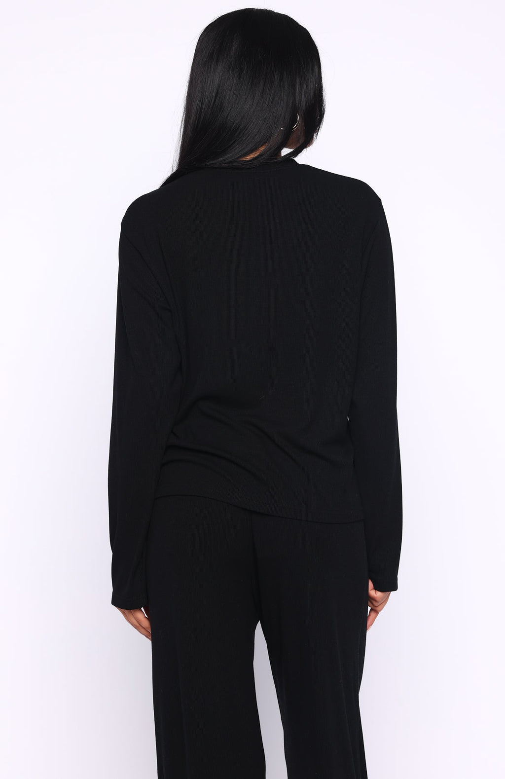 Trending Come A Long Way Soft Lounge Long Sleeve Ribbed Tee Black