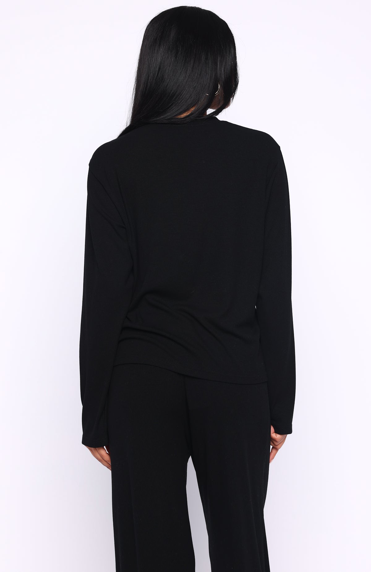 Trending Come A Long Way Soft Lounge Long Sleeve Ribbed Tee Black