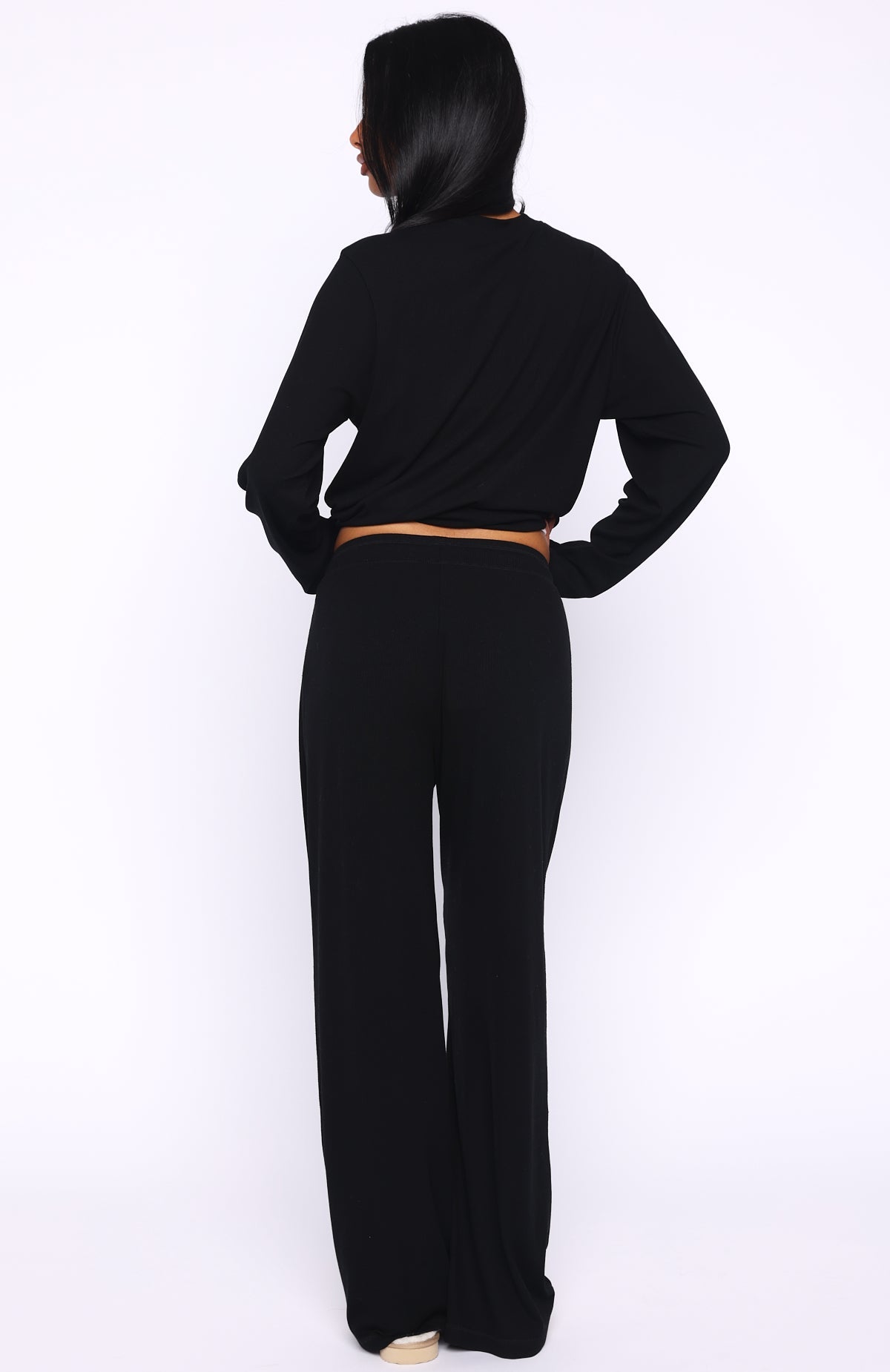 Trending Come A Long Way Soft Lounge Ribbed Wide Leg Pants Black