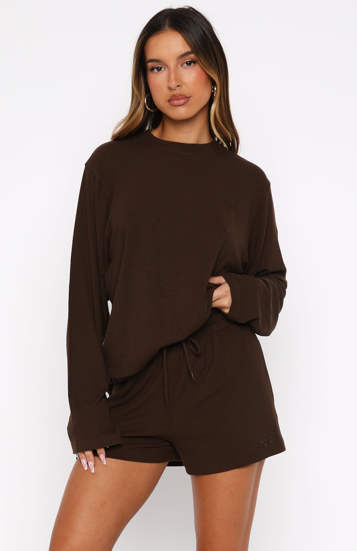 Trending Come A Long Way Soft Lounge Ribbed Shorts Chocolate