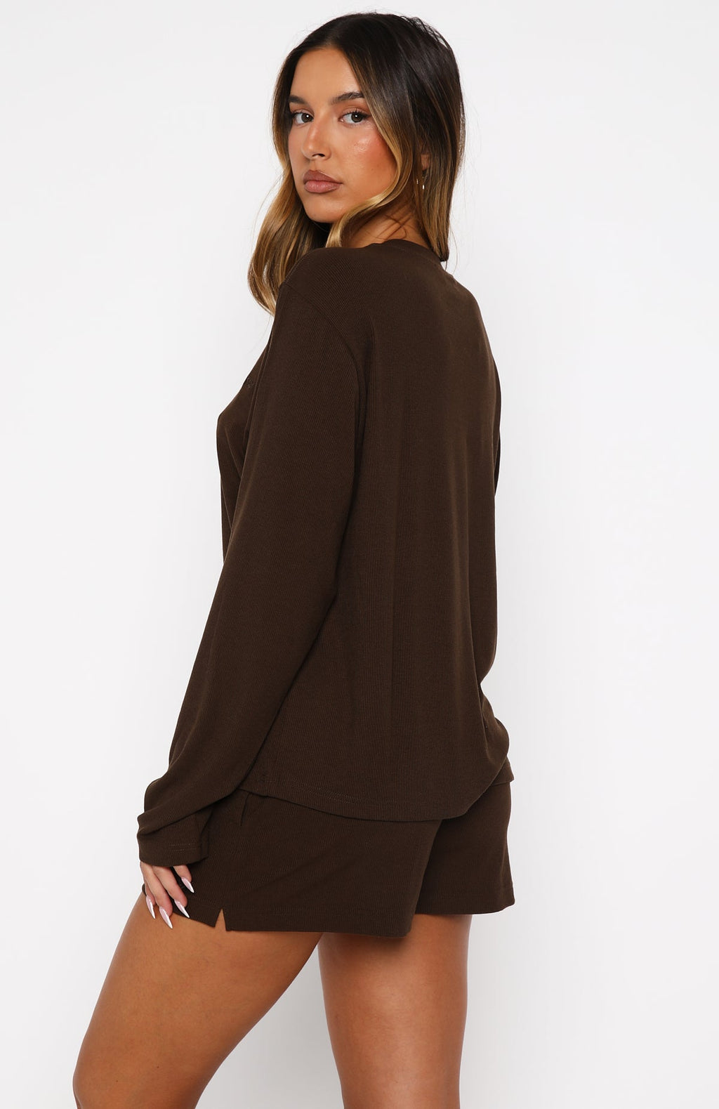 Trending Come A Long Way Soft Lounge Ribbed Shorts Chocolate
