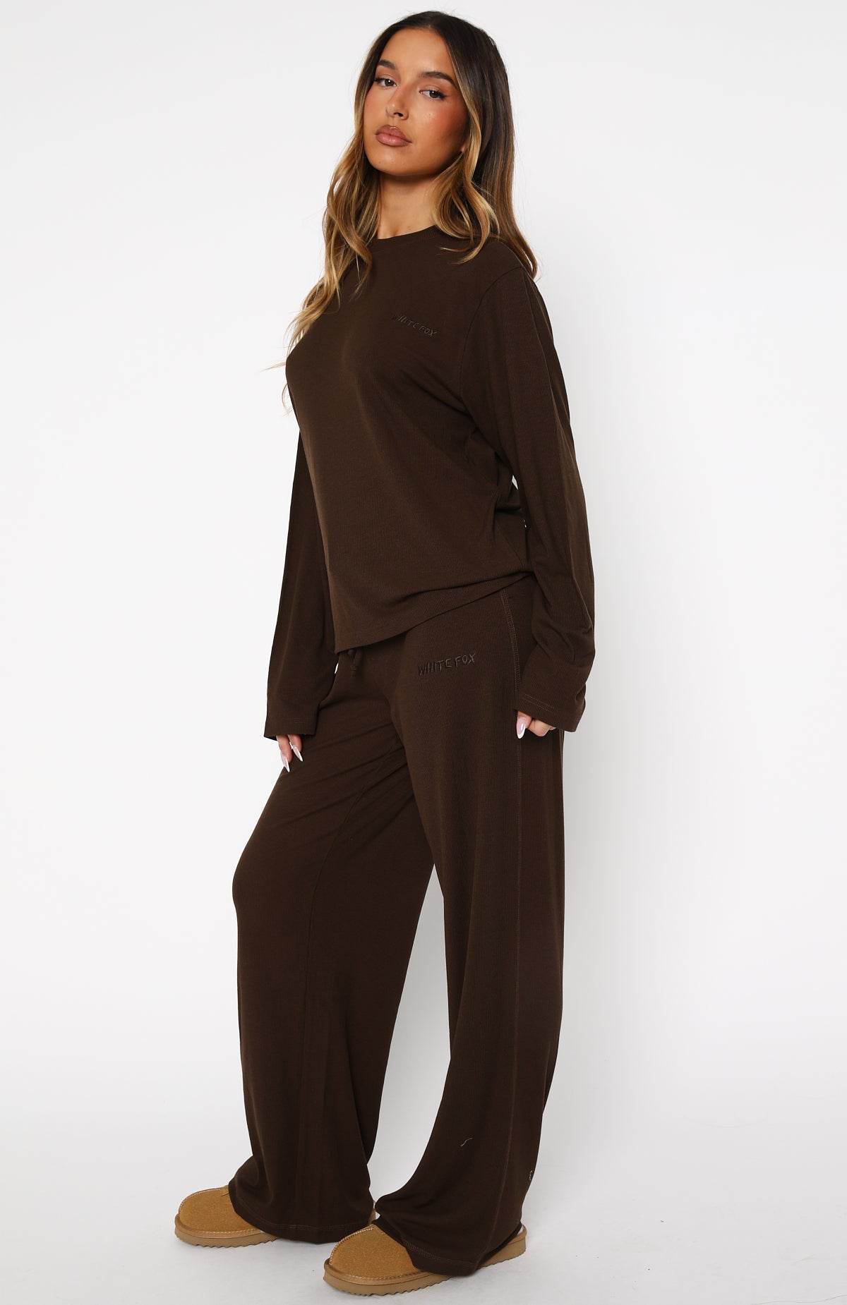 Trending Come A Long Way Soft Lounge Ribbed Wide Leg Pants Chocolate