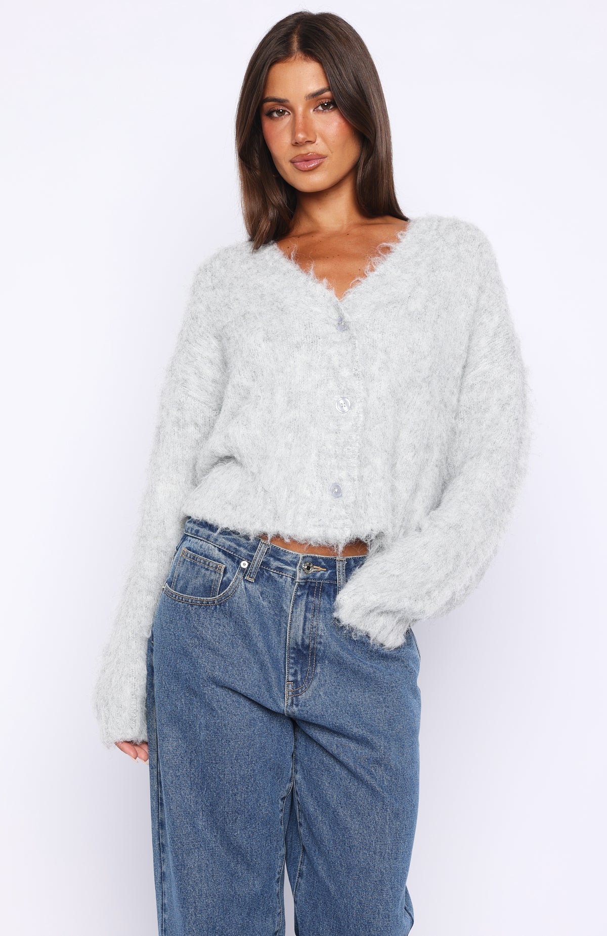 Trending Cozy Vibes Knit Cardigan Grey Marle