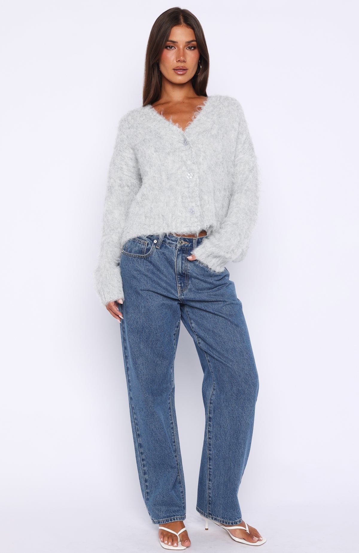 Trending Cozy Vibes Knit Cardigan Grey Marle