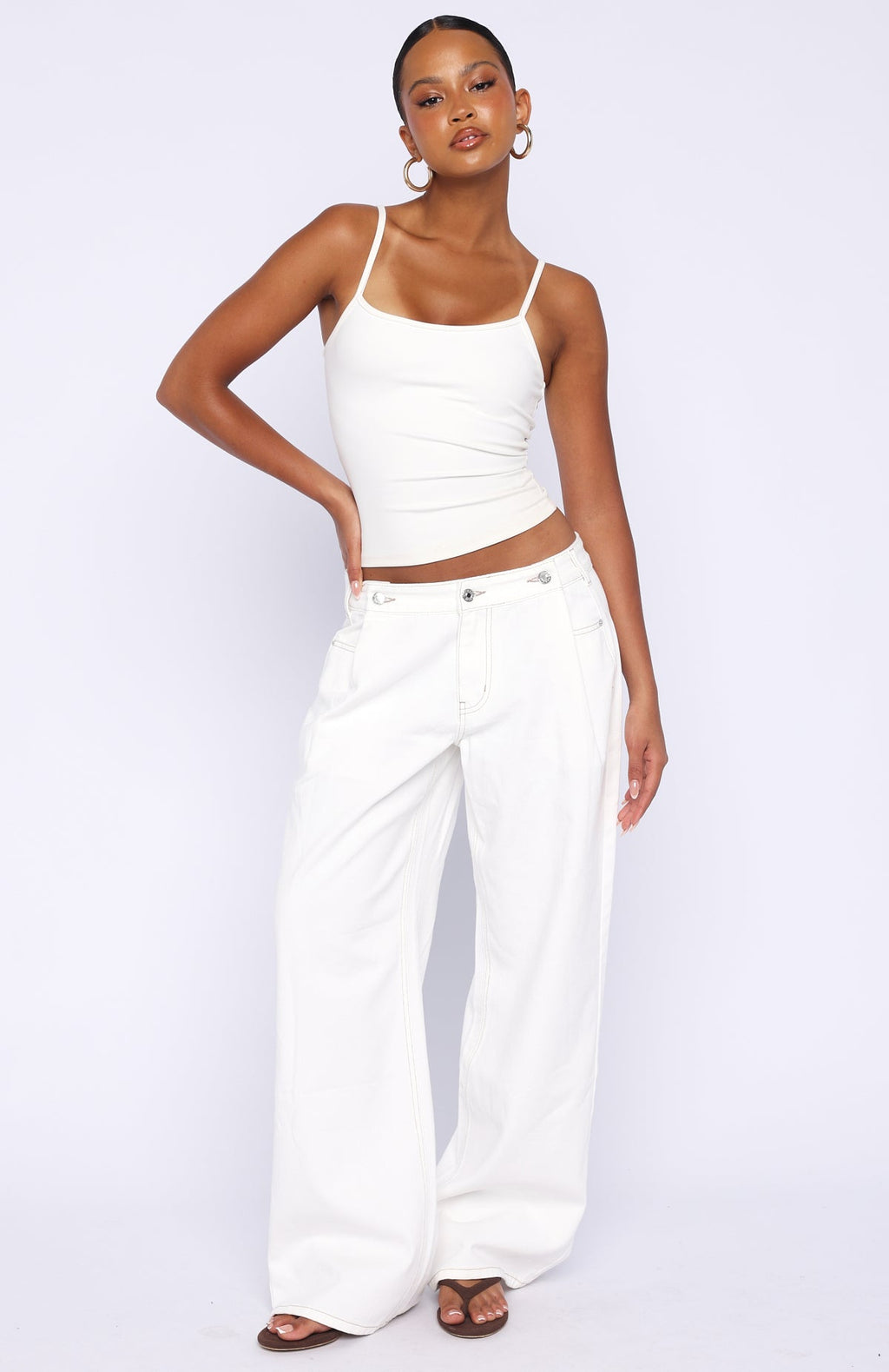 Trending Day At A Time Low Rise Wide Leg Jeans Off White