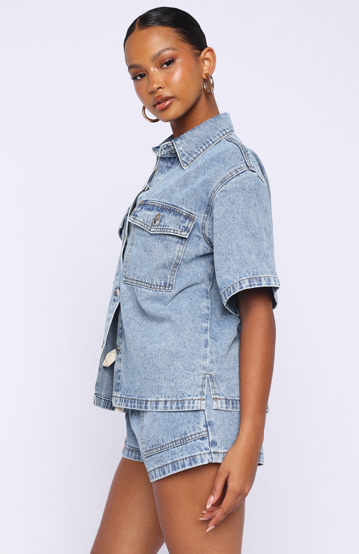 Trending Denim Daydream Button Up Shirt Mid Blue Wash