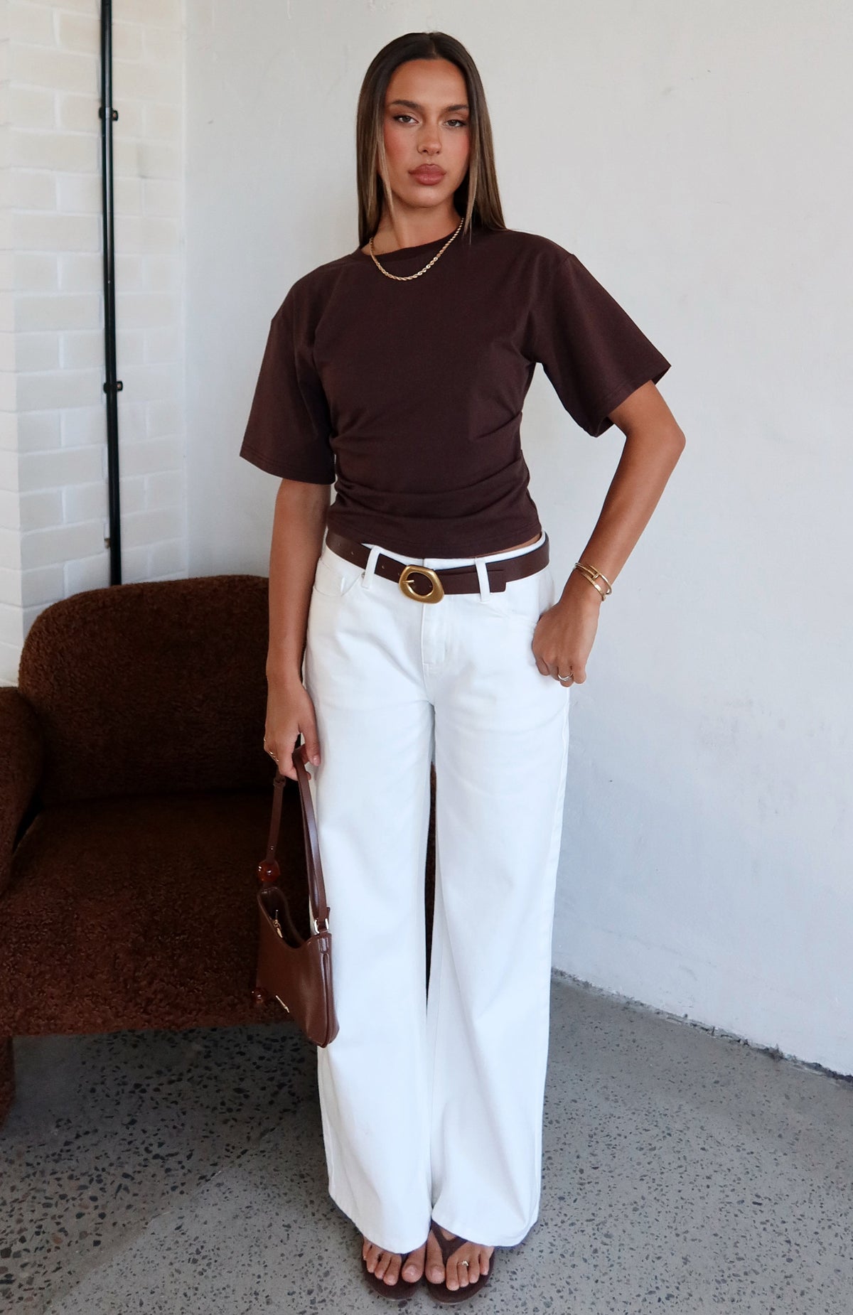 Trending Destination Unknown Cinched Waist Boxy Tee Chocolate