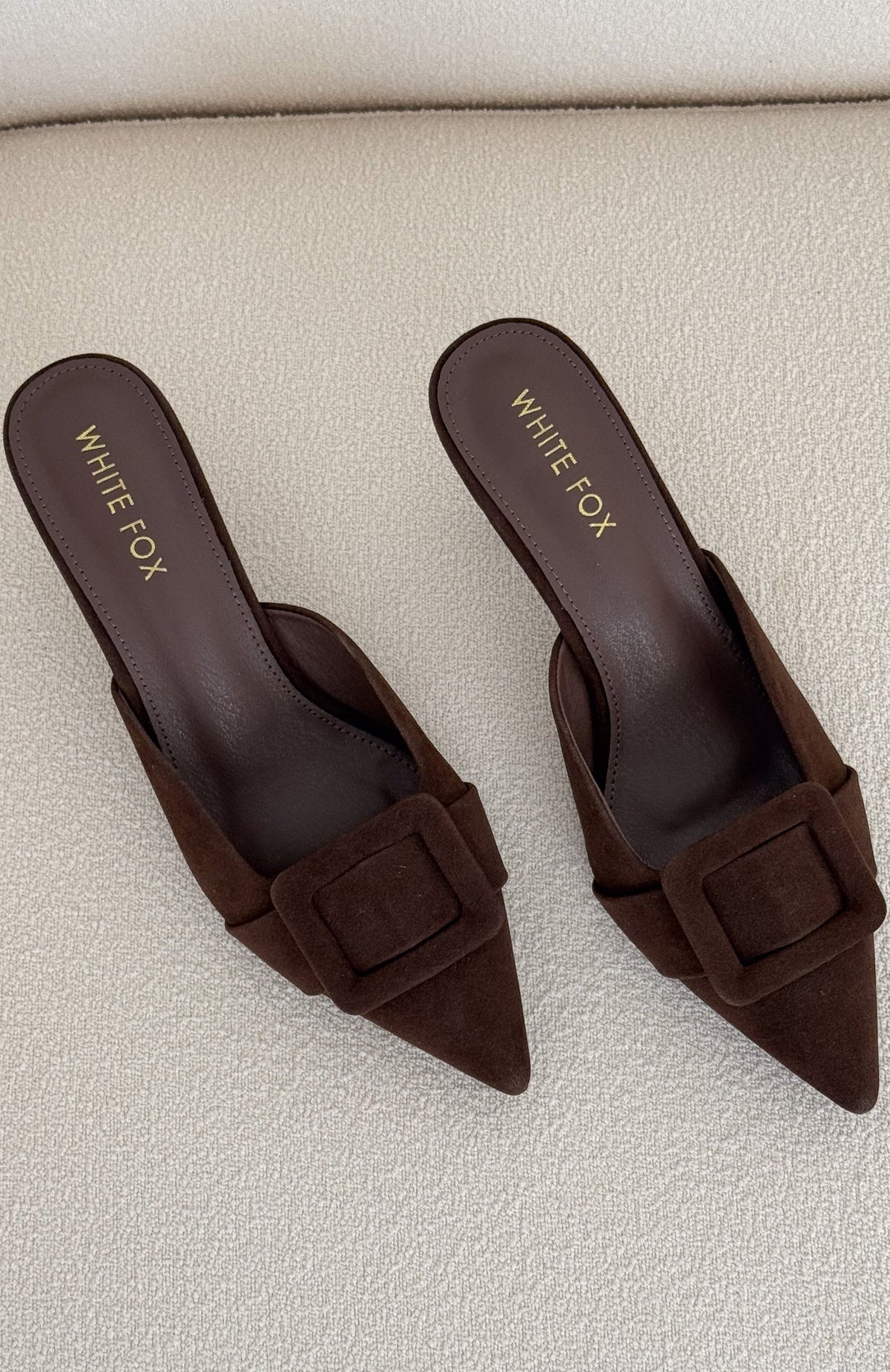Trending Domino Heels Chocolate Faux Suede