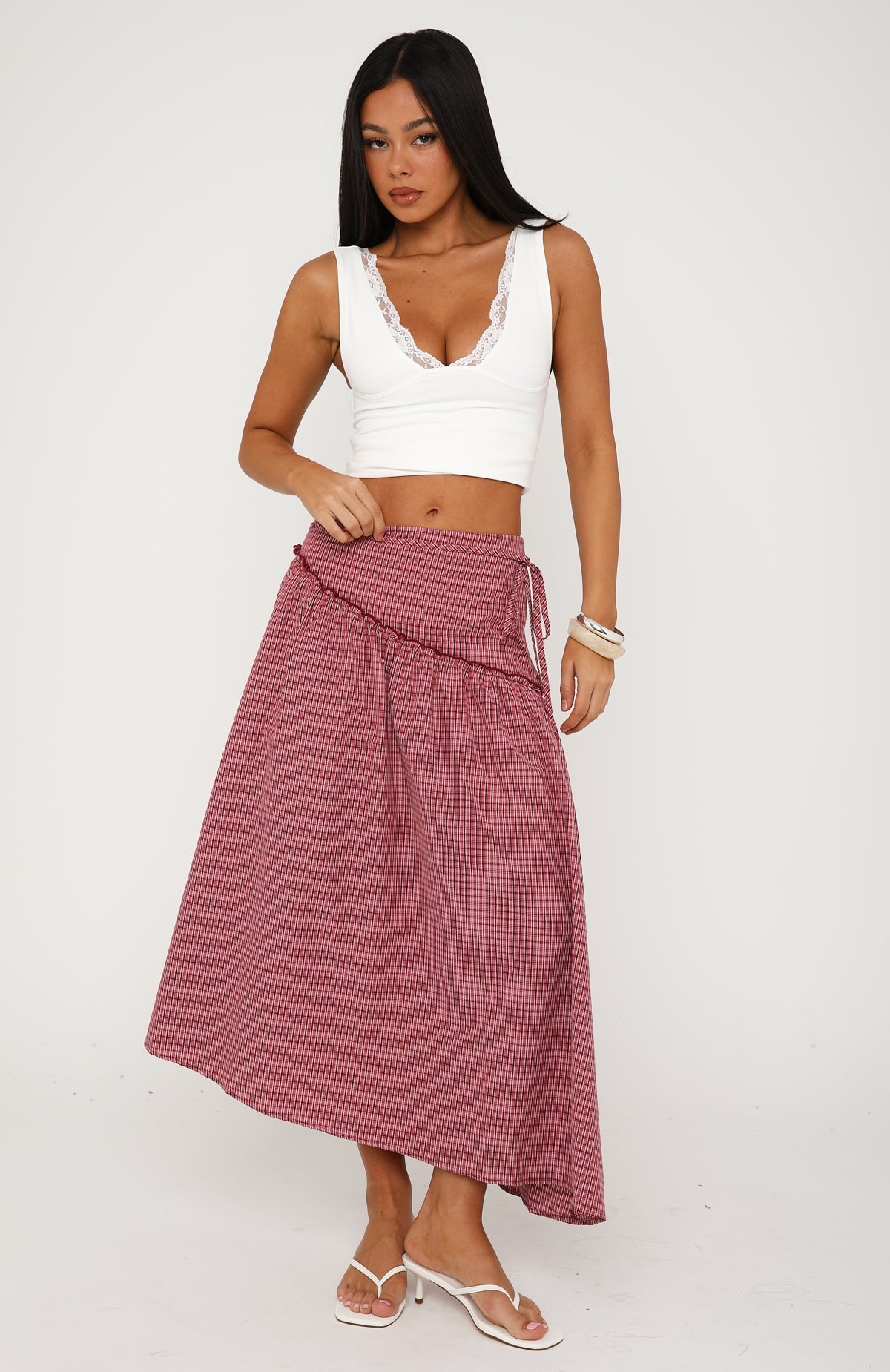 Trending Feeling Groovy Maxi Skirt Red Gingham