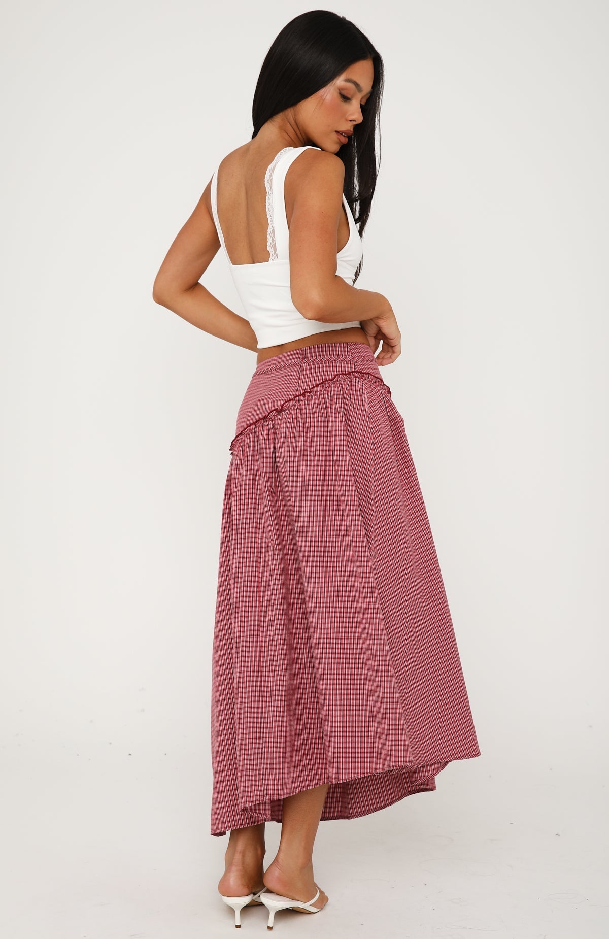 Trending Feeling Groovy Maxi Skirt Red Gingham