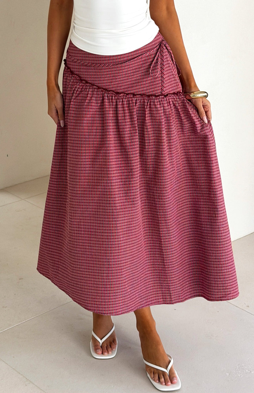 Trending Feeling Groovy Maxi Skirt Red Gingham