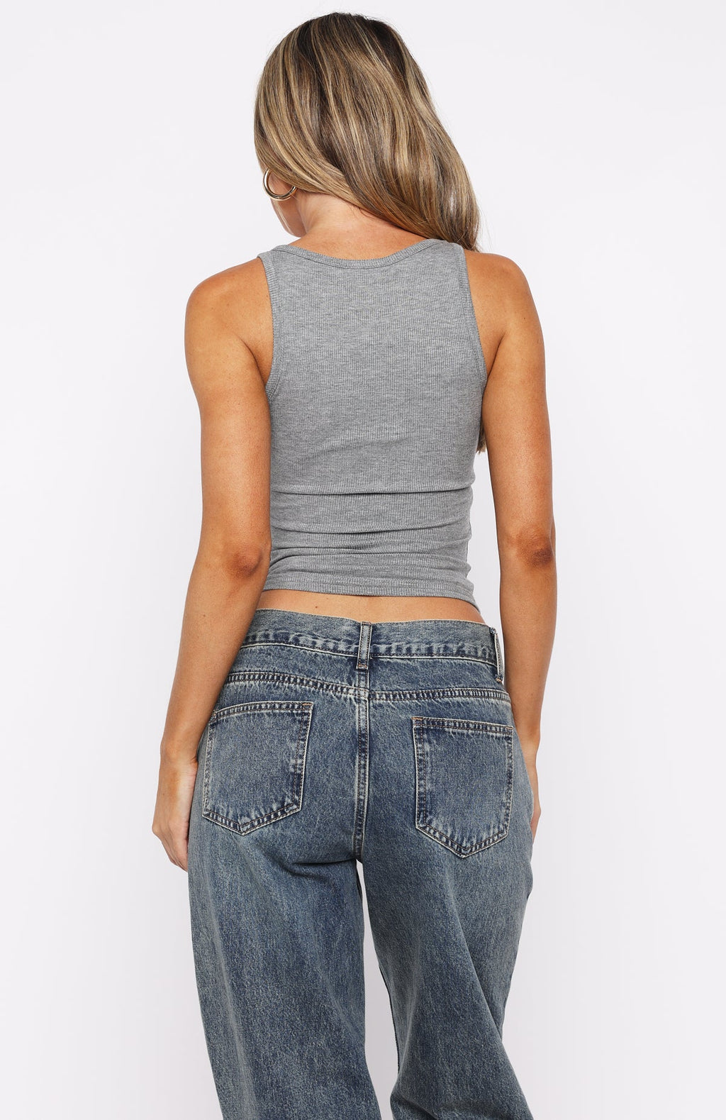 Trending Filled With Life Ribbed Tank Grey Marle