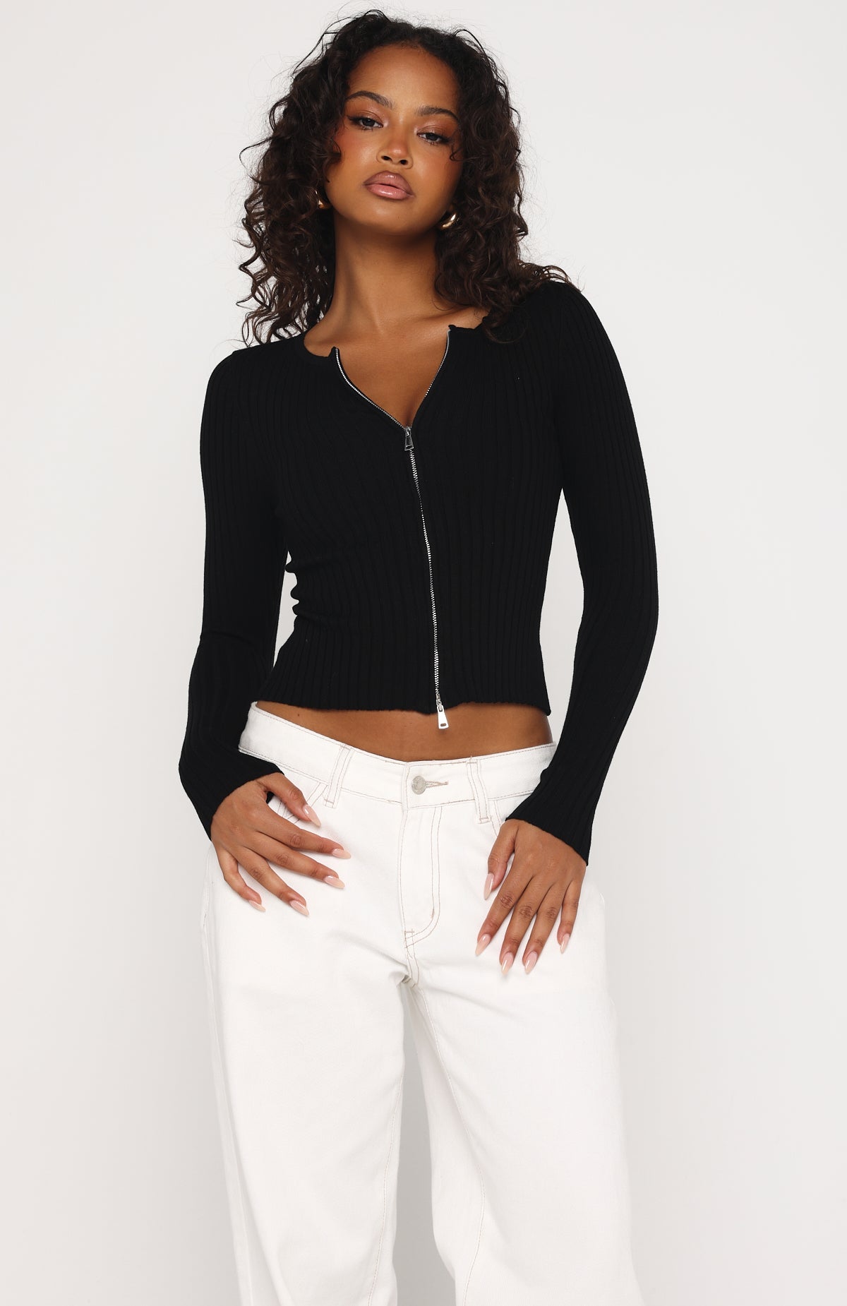 Trending Fine Wine Long Sleeve Knit Top Black
