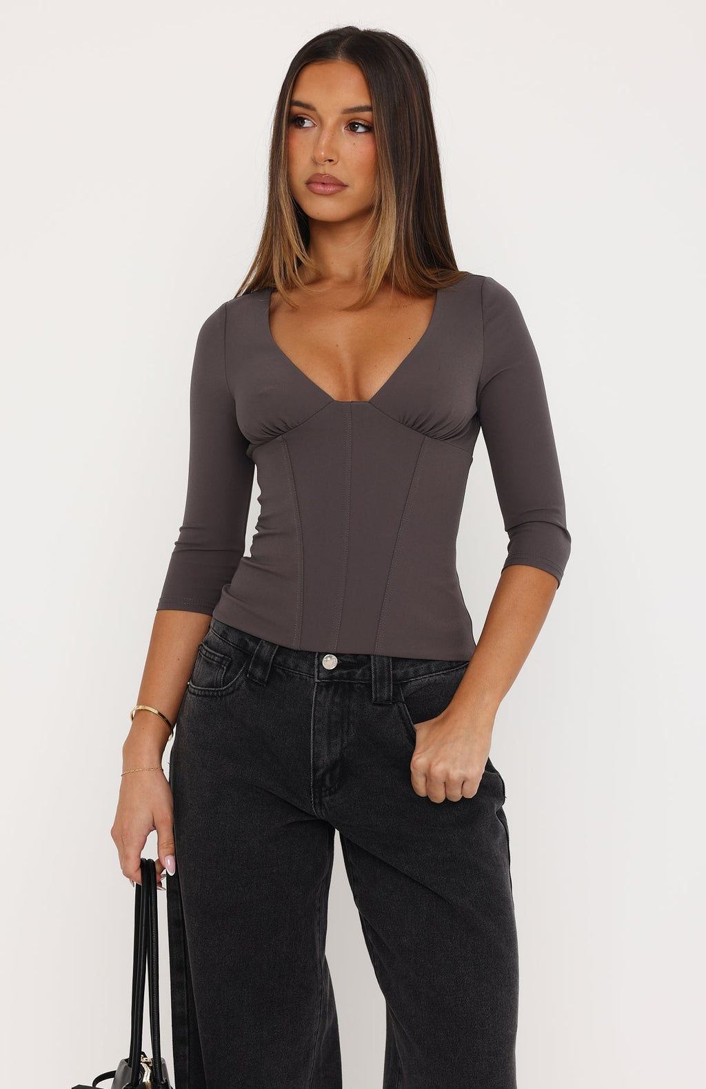 Trending Fire Light 34 Sleeve Bustier Charcoal
