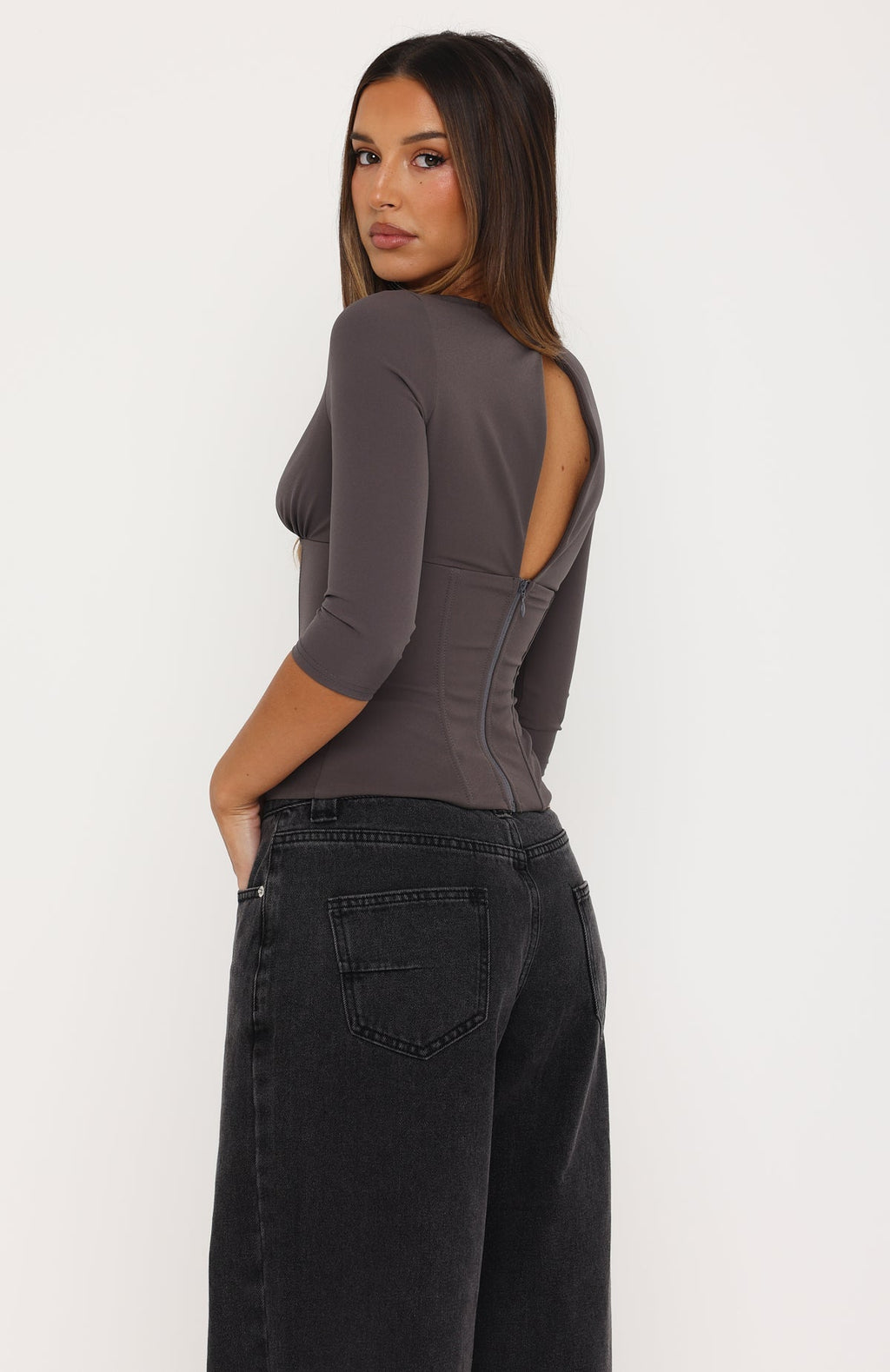 Trending Fire Light 34 Sleeve Bustier Charcoal