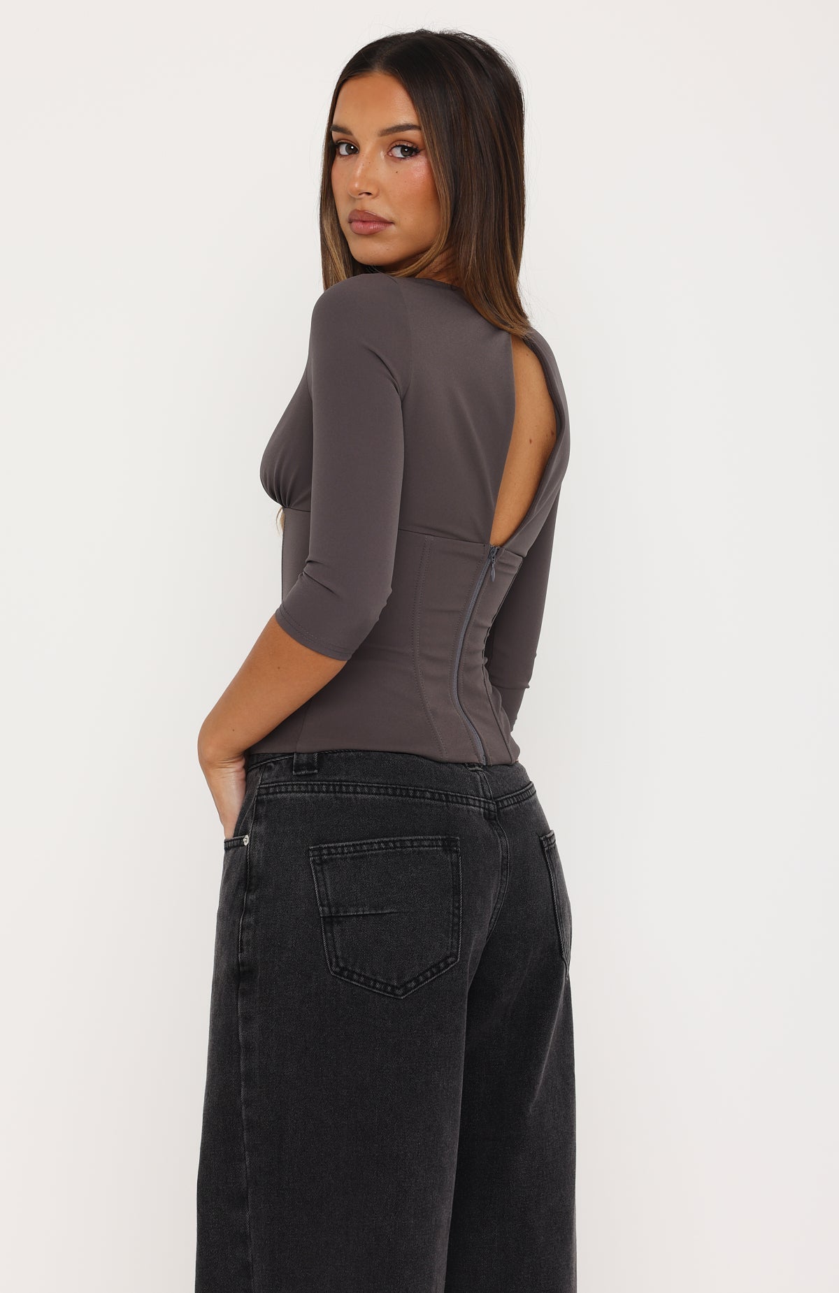 Trending Fire Light 34 Sleeve Bustier Charcoal