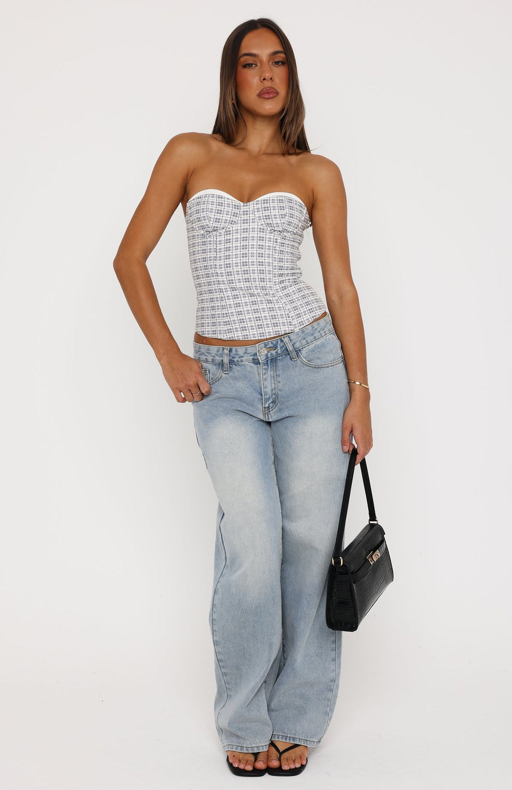 Trending Fire Me Up Strapless Bustier Darling Grey Check