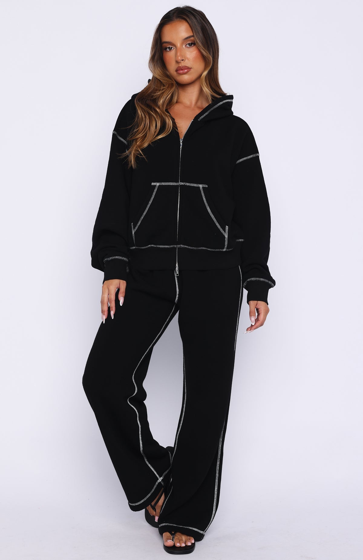 Trending Flashing By Boxy Zip Front Hoodie Black