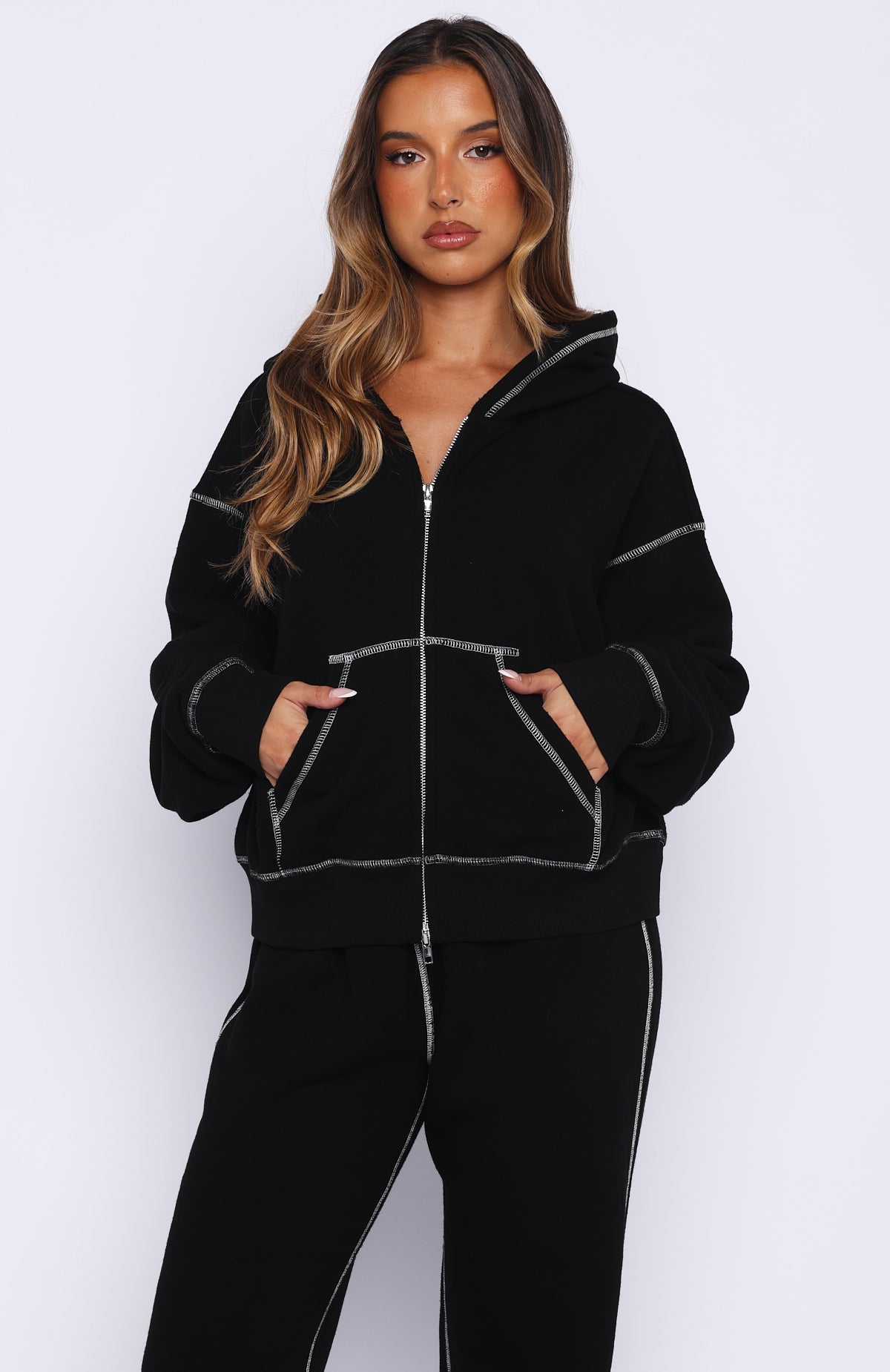 Trending Flashing By Boxy Zip Front Hoodie Black