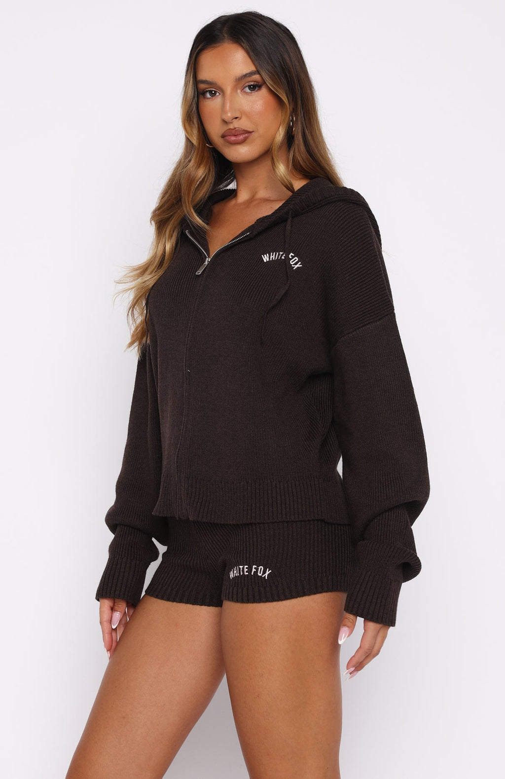 Trending Floating By Knit Zip Front Hoodie Chocolate