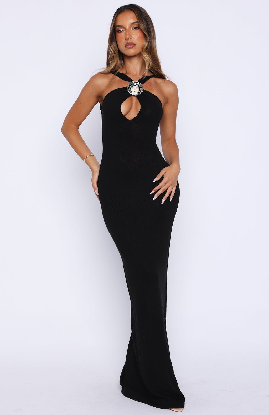 Trending Forever On Vacation Knit Maxi Dress Black