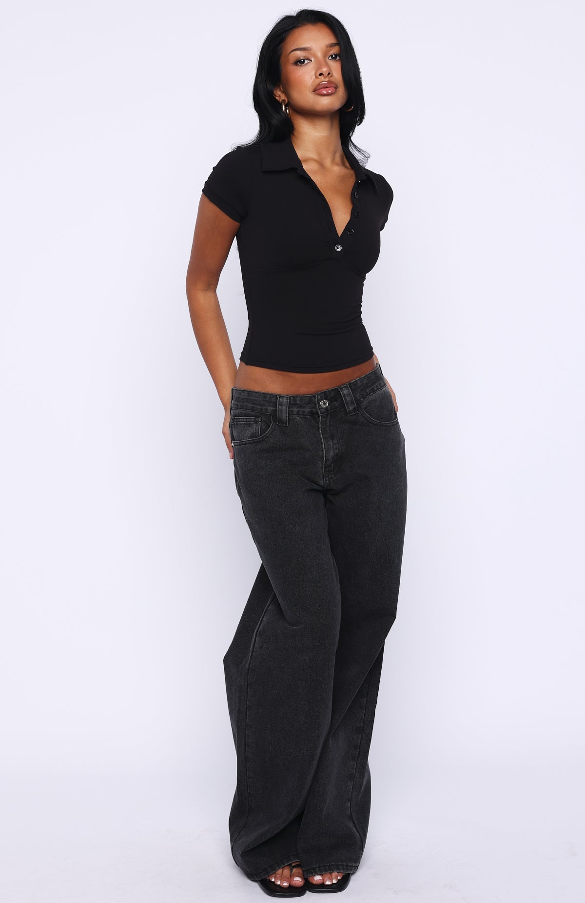 Trending Get Back Up Short Sleeve Polo Top Black