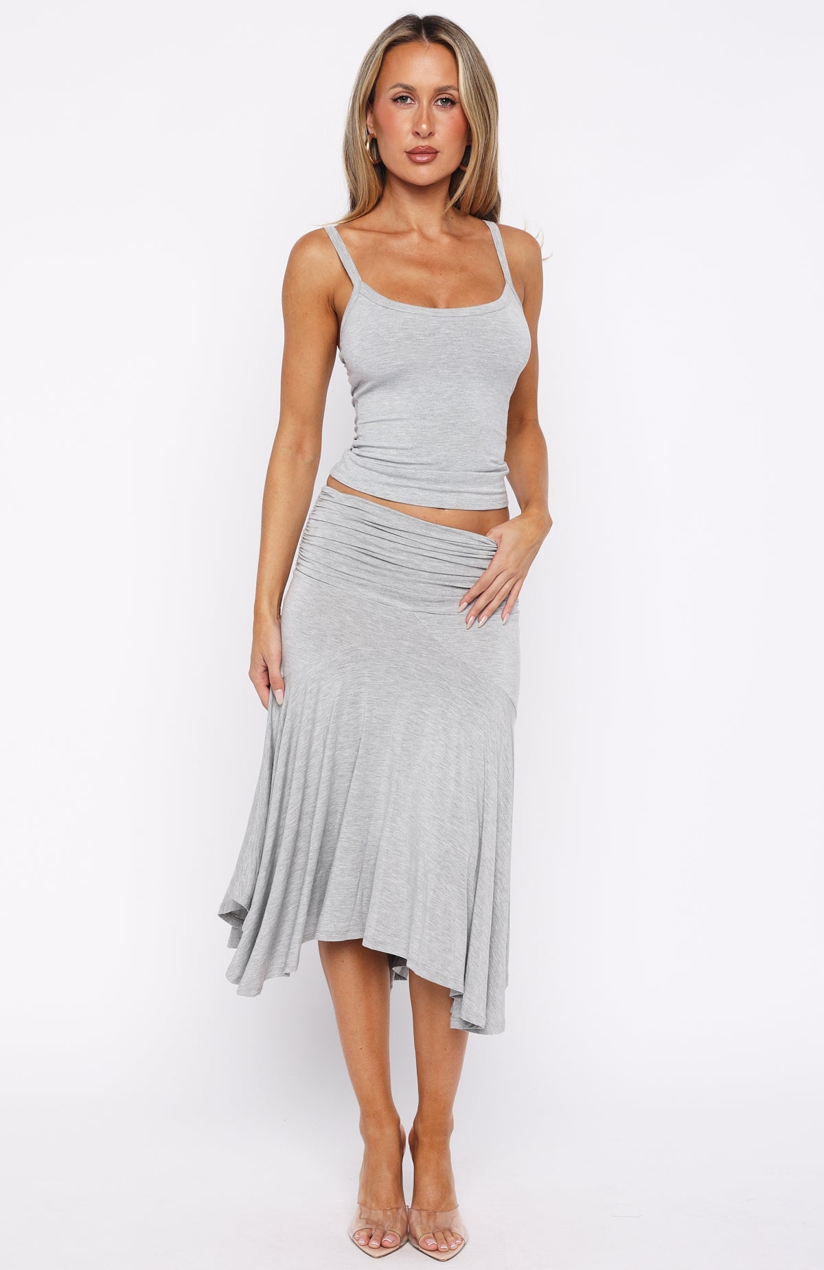Trending Dressing Up Midi Skirt Grey Marle