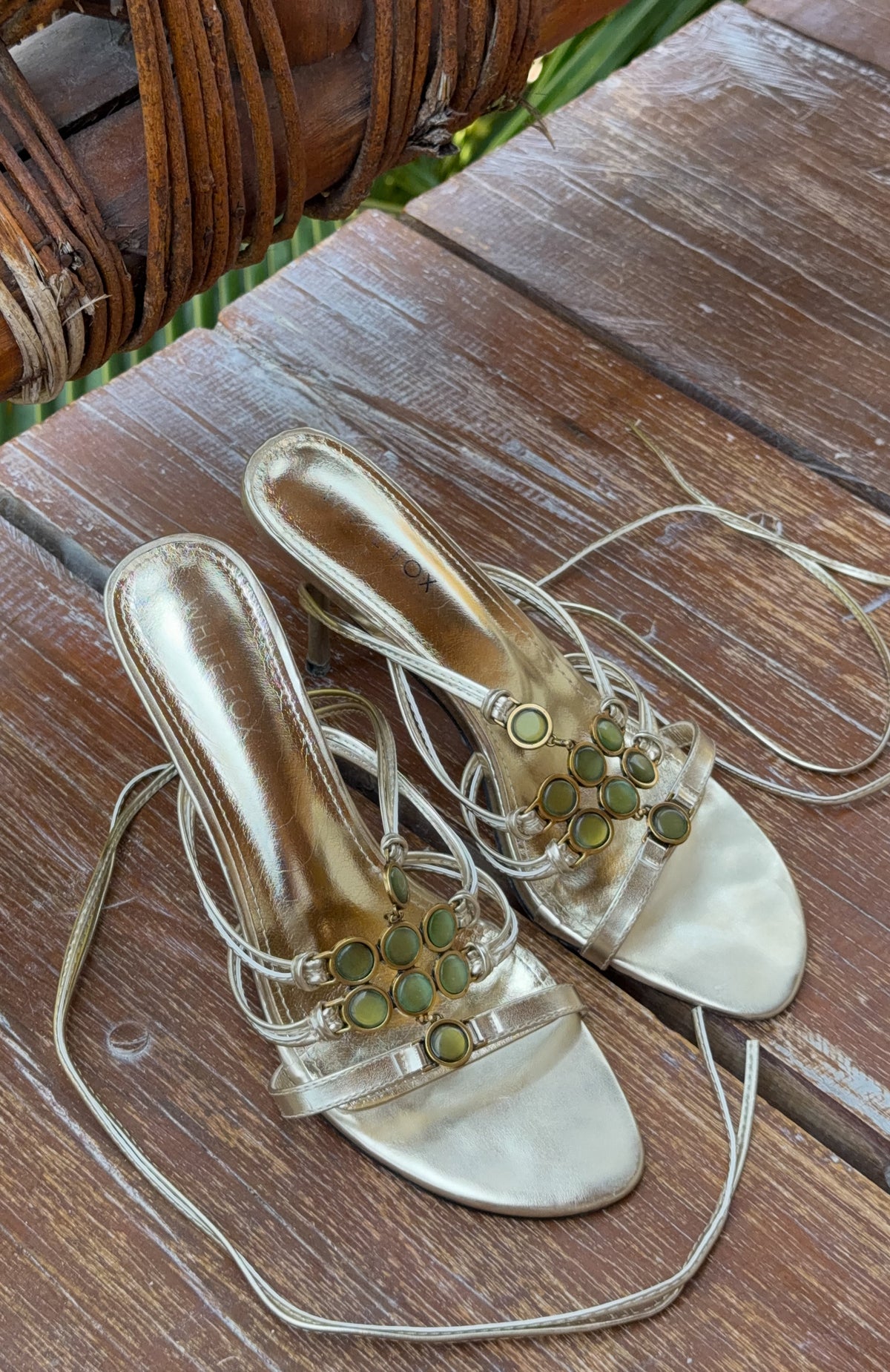 Trending Giana Beaded Wrap Heels ChampagneLime