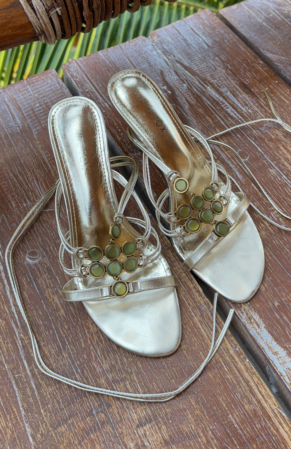 Trending Giana Beaded Wrap Heels ChampagneLime