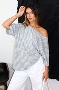 Trending Give Me Options Off Shoulder Tee GreyWhite Stripe