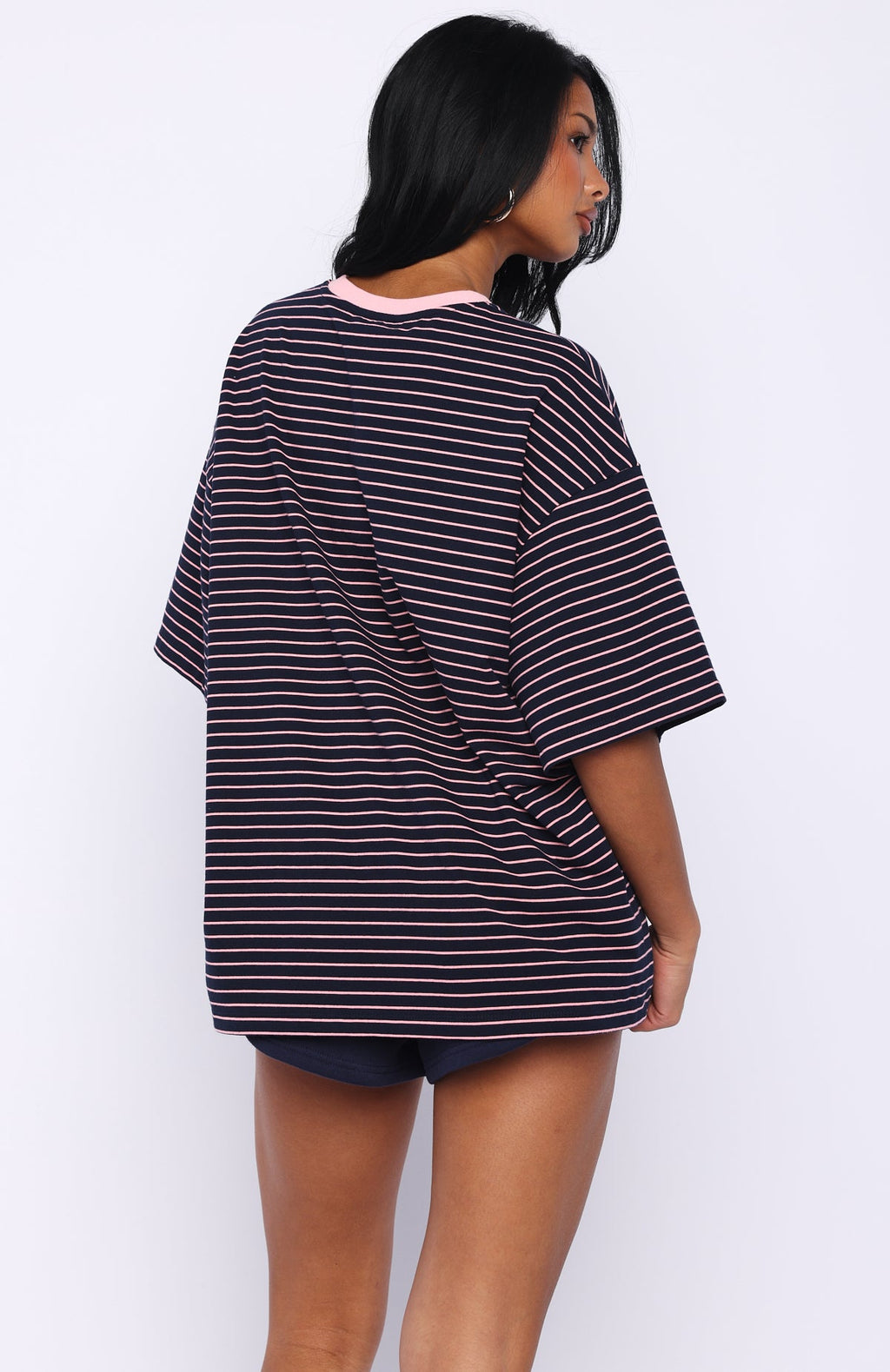 Trending Good Old Days Oversized Tee Pink Navy Stripe