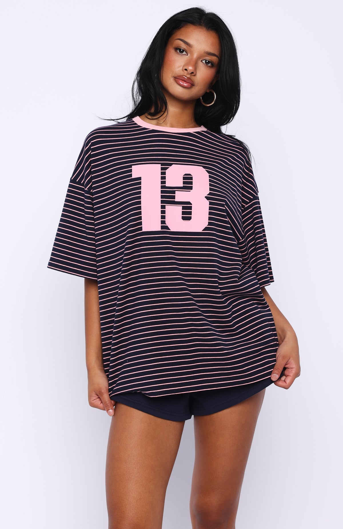 Trending Good Old Days Oversized Tee Pink Navy Stripe