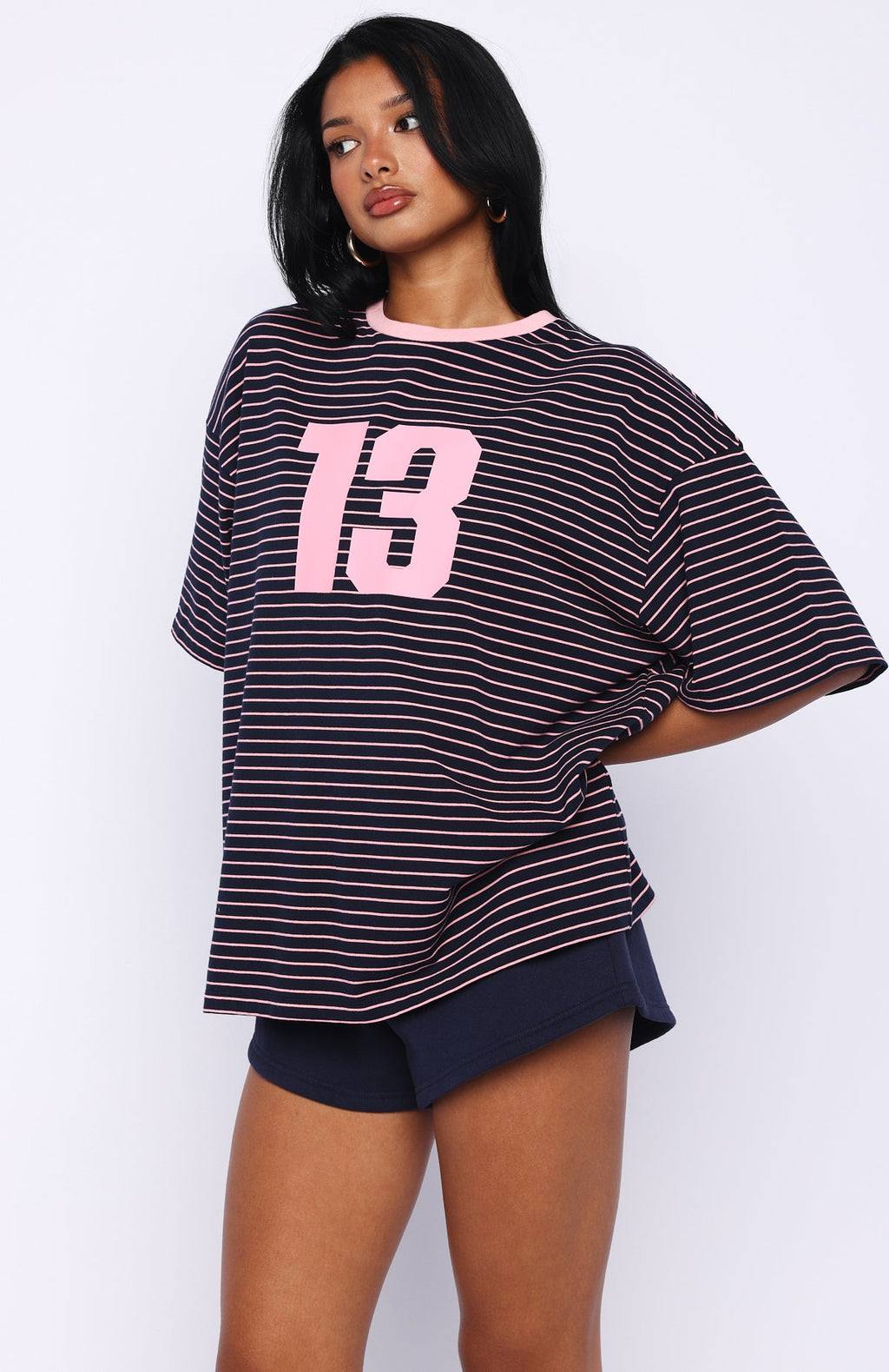 Trending Good Old Days Oversized Tee Pink Navy Stripe