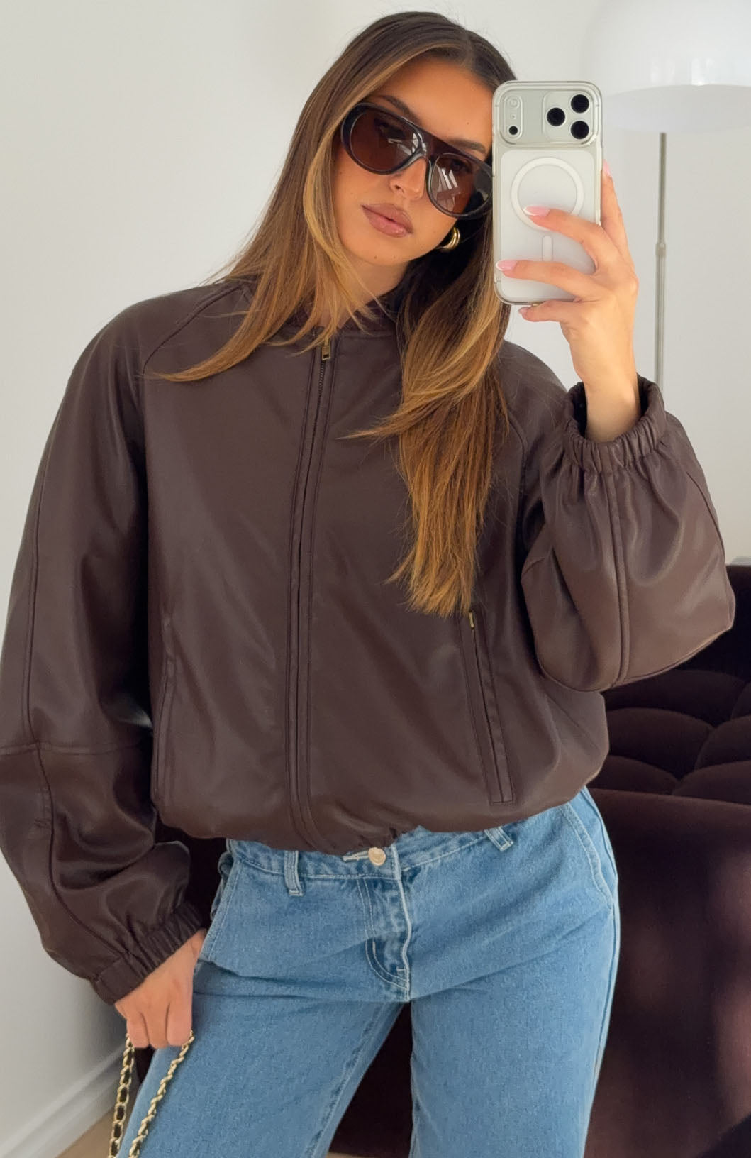 Trending Hanging On You PU Jacket Chocolate
