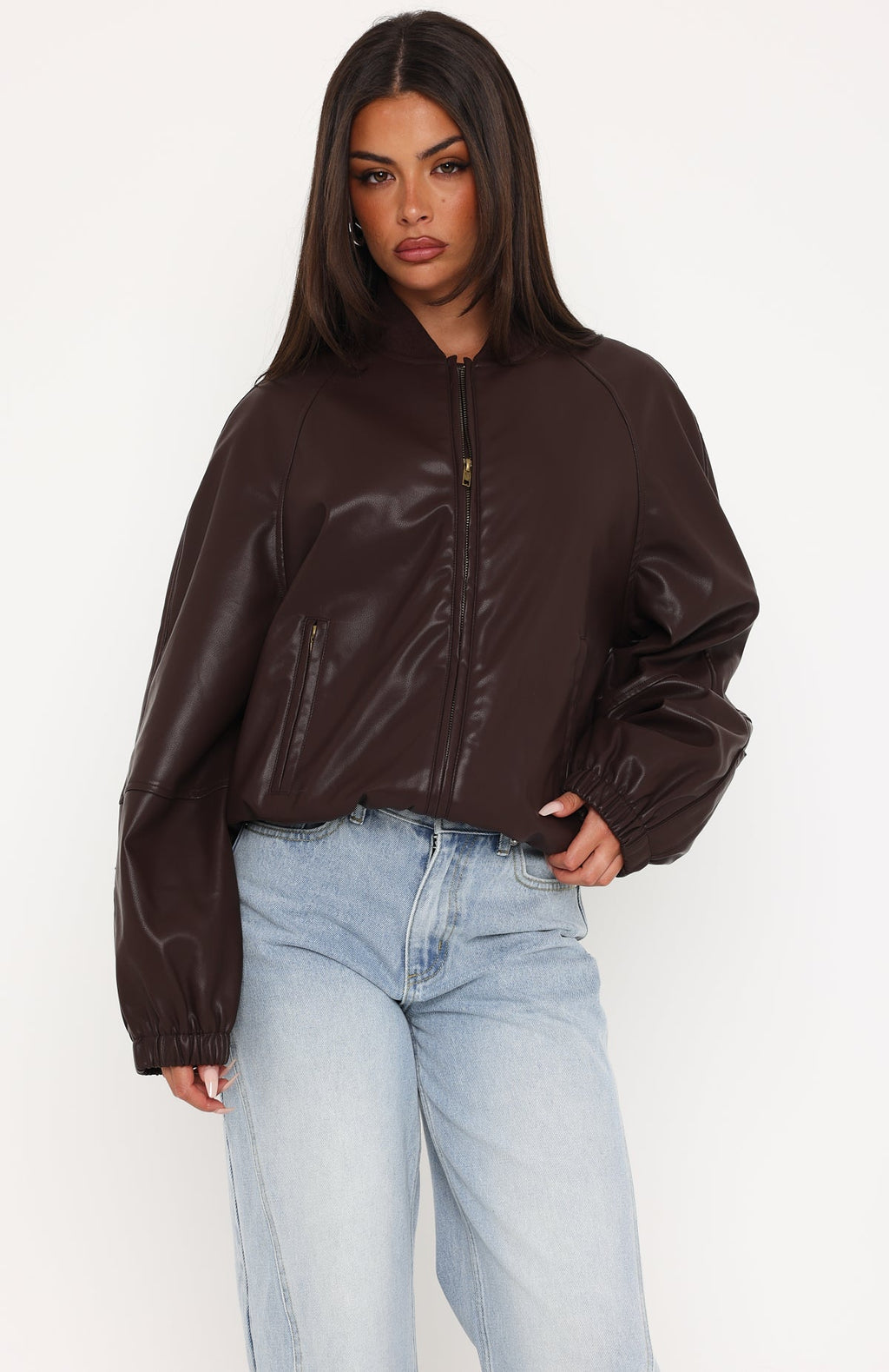 Trending Hanging On You PU Jacket Chocolate
